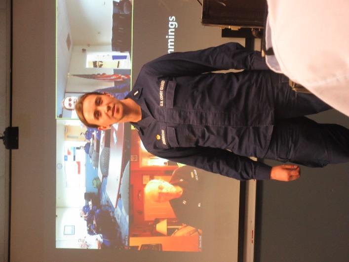 LTJG Katya Armbrecht speaking at the October Flotilla meeting. US Coast Guard photo by Peter Border