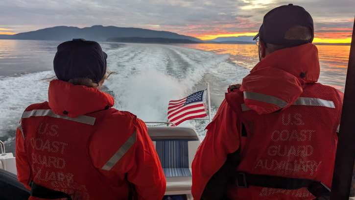 Bellingham, Wash – Flotilla boat crew members return to port after a successful patrol. US Coast Guard photo.
