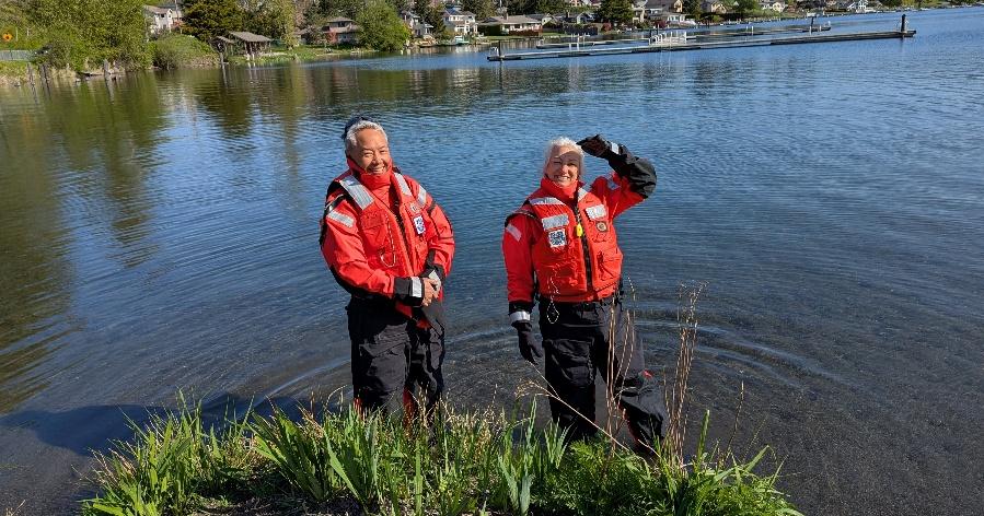 Bellingham, Wash – Flotilla crew members performing the annual PPE “swim” test. US Coast Guard photo by Steve Bell.
