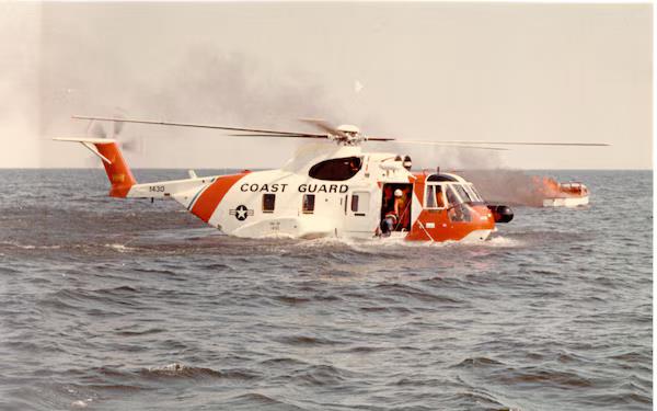 Cape Cod, MA – An HH-3F Pelican on patrol. With its 1994 retirement, the Coast Guard’s amphibious era ended. US Coast Guard photo.